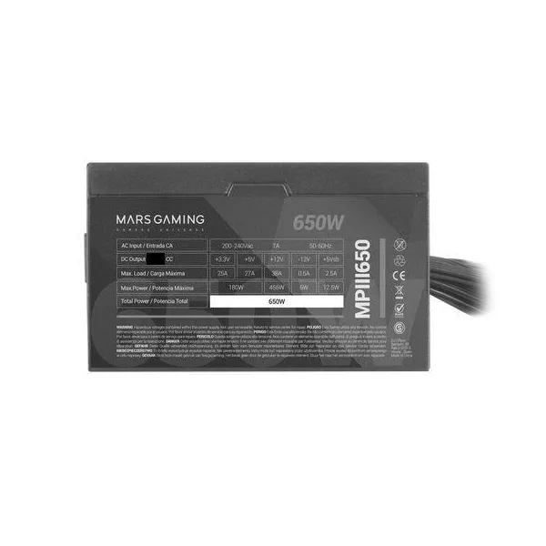 &divide; Fuente de alimentacion mars gaming mpiii 650w, eficiencia 85% pfc activo vent 12x12 14db hasw