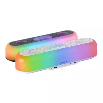 &divide; Barra de sonido bluetooth mars gaming msborbw blanco 20w iluminacion rgb 360 bt aux fm tf bat. 6h