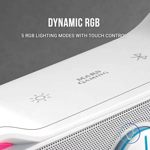 &divide; Barra de sonido bluetooth mars gaming msbx white 10w rms iluminacion rgb dinamico procesador dsp