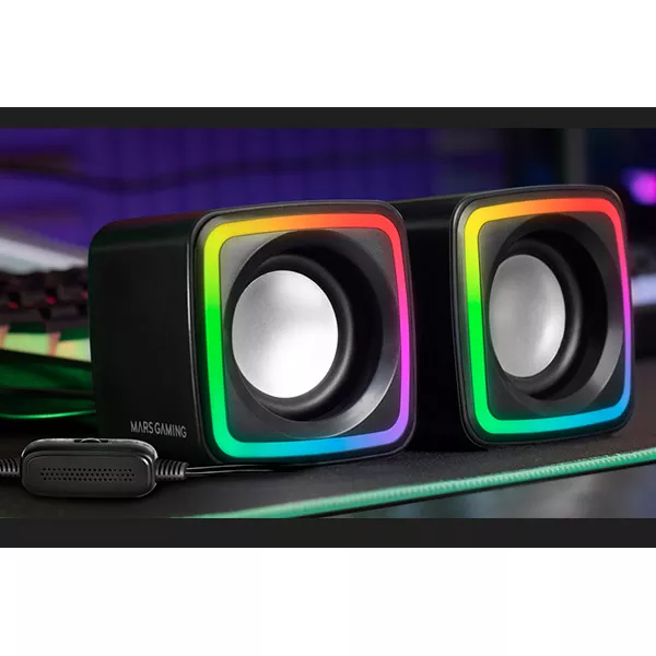 &divide; Altavoces 2.0 mars gaming mscube black 8w rms sonido dsp espacial iluminacion rgb