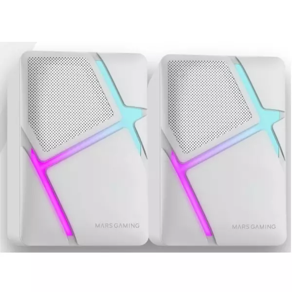 &divide; Altavoces 2.0 mars gaming mshw blanco 10w iluminacion rgb control de volumen jack 3.5mm