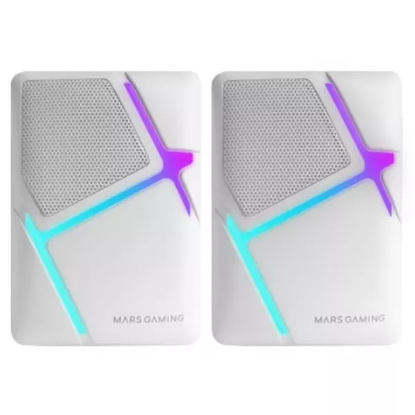 &divide; Altavoces 2.0 mars gaming mshw blanco 10w iluminacion rgb control de volumen jack 3.5mm