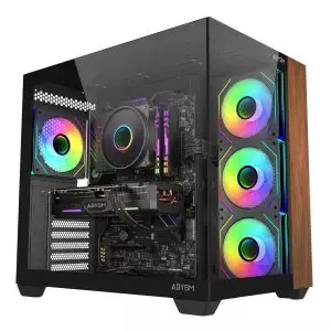 &divide; Caja atx abysm sava 285b sin fuente negro madera 3 bahias usb-c gpu 410mm