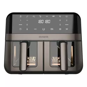 &divide; Freidora por aire aiwa futago afr-9000 9l 2400w 8 programas doble cesta y ventana acero
