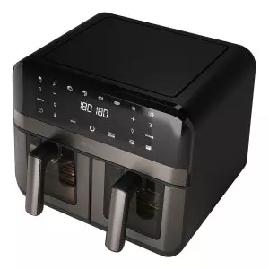 &divide; Freidora por aire aiwa futago afr-9000 9l 2400w 8 programas doble cesta y ventana acero