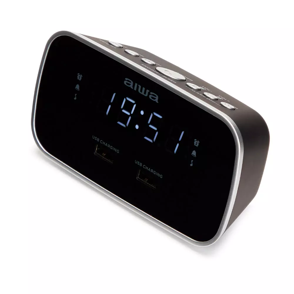 &divide; Radio despertador aiwa cru-19 black 2 puertos usb de carga 5v 2.4a