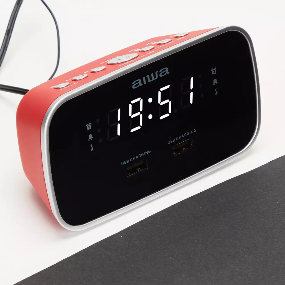 &divide; Radio despertador aiwa cru-19 red 2 puertos usb de carga 5v 2.4a