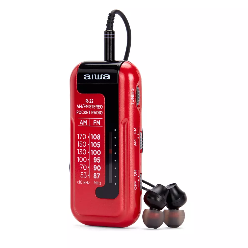 &divide; Radio analogica mini aiwa r-22rd am/fm hyperbass color rojo