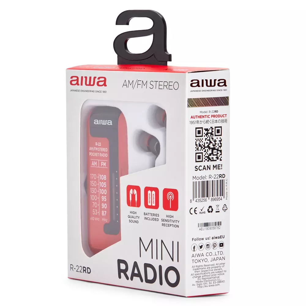 &divide; Radio analogica mini aiwa r-22rd am/fm hyperbass color rojo