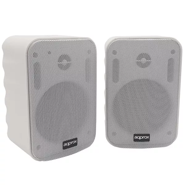 &divide; Altavoces 2.0 autoamplificados approx 15w por canal con soporte para colgar especificos para salas y