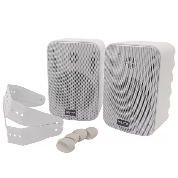 &divide; Altavoces 2.0 autoamplificados approx 15w por canal con soporte para colgar especificos para salas y