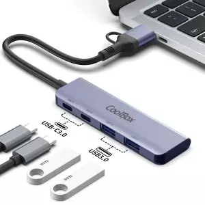 &divide; Hub usb-c coolbox hub lite 2xusb-c 2xusb-a con adaptador usb-a