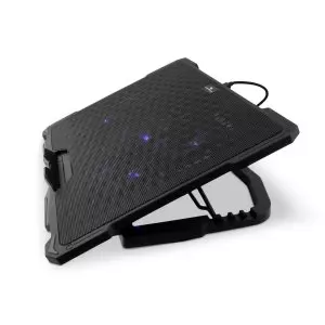 &divide; Base de refrigeracion para portatiles coolbox hasta 17" 5 ventiladores regulables led azul 4 alturas