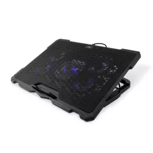 &divide; Base de refrigeracion para portatiles coolbox hasta 17" 5 ventiladores regulables led azul 4 alturas