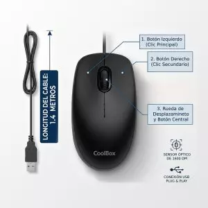 &divide; Mouse coolbox u01 cable usb-a 3 botones 1600 dpi color negro