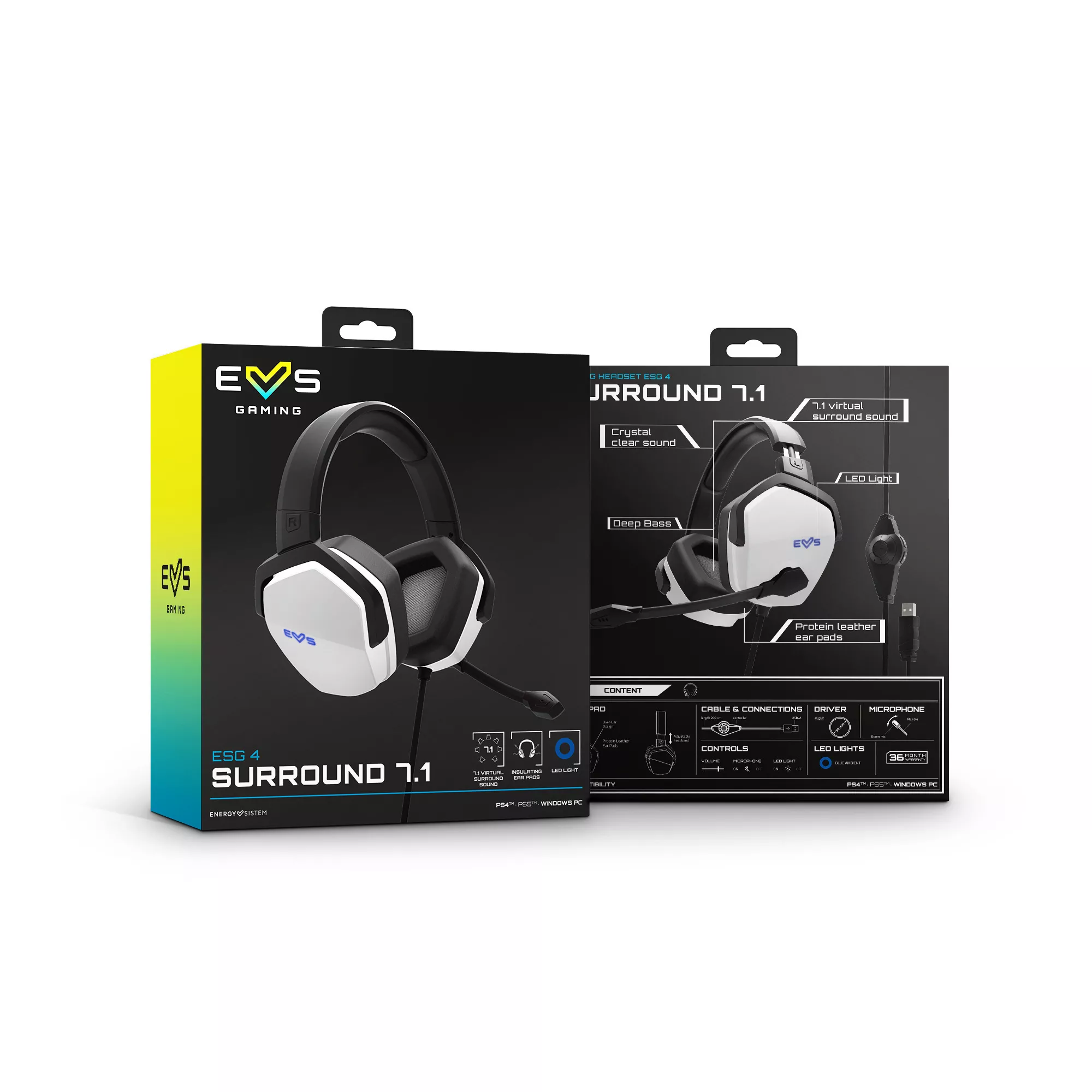 &divide; Headset gaming energy sistem esg 4 white sorround 7.1 blue depp bass microfono boom mic
