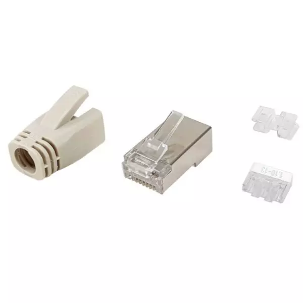 &divide; Kit 100 conectores rj45 equip categoria 6a 121182 apantallado con capuchon y guia