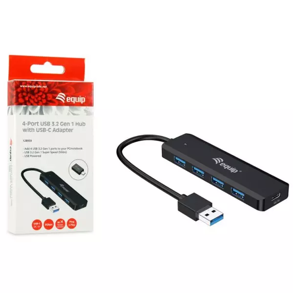 &divide; Hub usb 3.2 equip life a 4 puertos usb 3.2 incluye adaptador usb-c