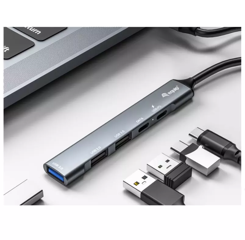 &divide; Hub usb-c 3.2 equip life 2 puertos usb 2.0 1 puerto usb 3.0 1 puerto usb-c + 1 puerto usb c carga ha