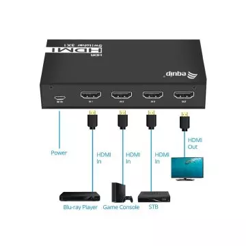 &divide; Switch hdmi 2.0 4k 3x1 alimentacion por usb equip