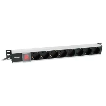 &divide; Regleta alimentacion aluminio rack 19" 1u 8 tomas tipo shucko euro cable 3m aluminio