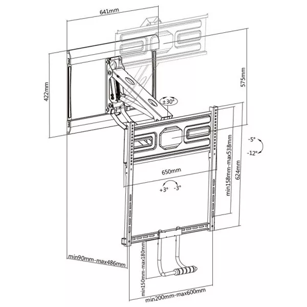&divide; Soporte de pared orientable equip para pantalla de 43"-70" pull down vesa max 600x400 peso max. 35kg