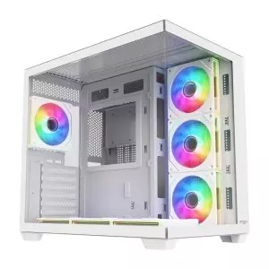 &divide; Caja atx fsp m341 cristal templado dual chamber 7xargb disipador max 160mm gpu max 410mm blanco