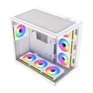 &divide; Caja atx fsp m341 cristal templado dual chamber 7xargb disipador max 160mm gpu max 410mm blanco