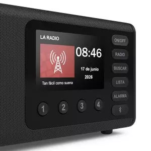 &divide; Radio digital con altavoz hama dr1001 fm/dab+ bt pantalla 4.3" 5w reloj despertador negro