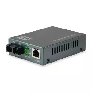 &divide; Convertidor fibra level one fvt-1104 rj45 ethernet a fibra monomodo sc 60km