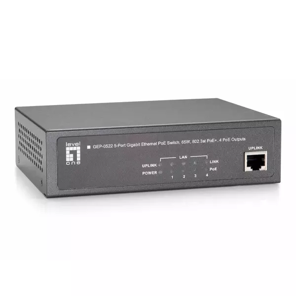 &divide; Switch level one gep-0522 no gestion 5p 10/100/1000 4p poe plus 65w