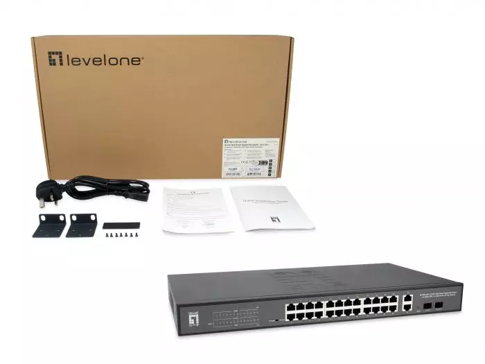 &divide; Switch level one gep-2841 poe websmart 24p 10/100/1000 poe 375w + 2 uplink sfp + 2 uplink rj45