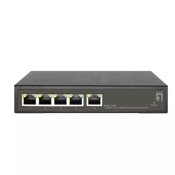 &divide; Switch semigestionable level one hilbert 4p poe 10/100/1000 60w + 1p 10/100/1000 carcasa metalica