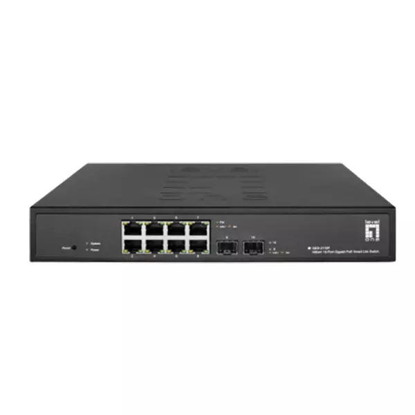 &divide; Switch semigestionable level one hilbert 8p poe 10/100/1000 130w +2p sfp 10/100/1000 carcasa metalic