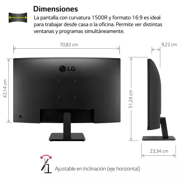 &divide; Monitor 32" curvo hdmi vga lg 32mr50c-b fhd va 100hz 5ms 1500r negro