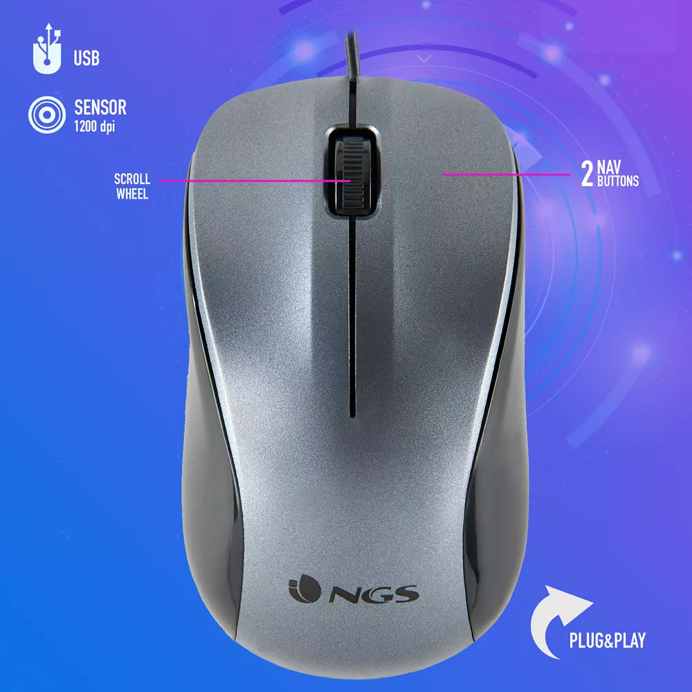 &divide; Mouse ngs crew gray con cable de 1200 dpi