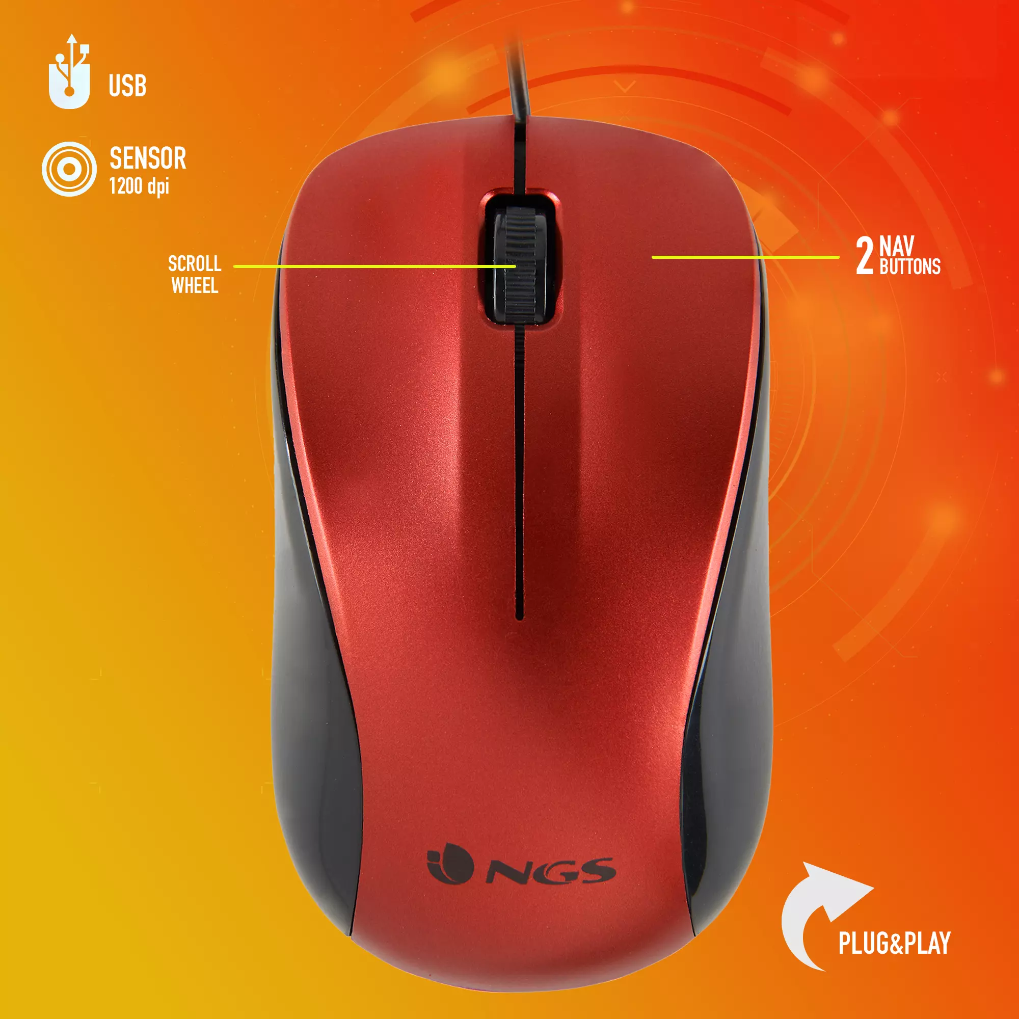 &divide; Mouse ngs crew red optico con cable