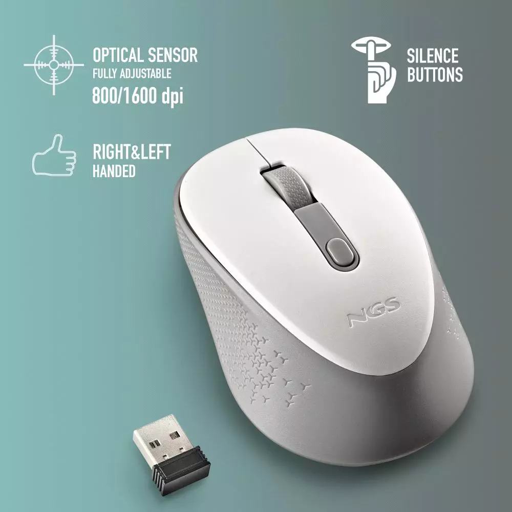 &divide; Mouse ngs wireless dew white con nano receptor-800/1600 dpi 2,4ghz blanco