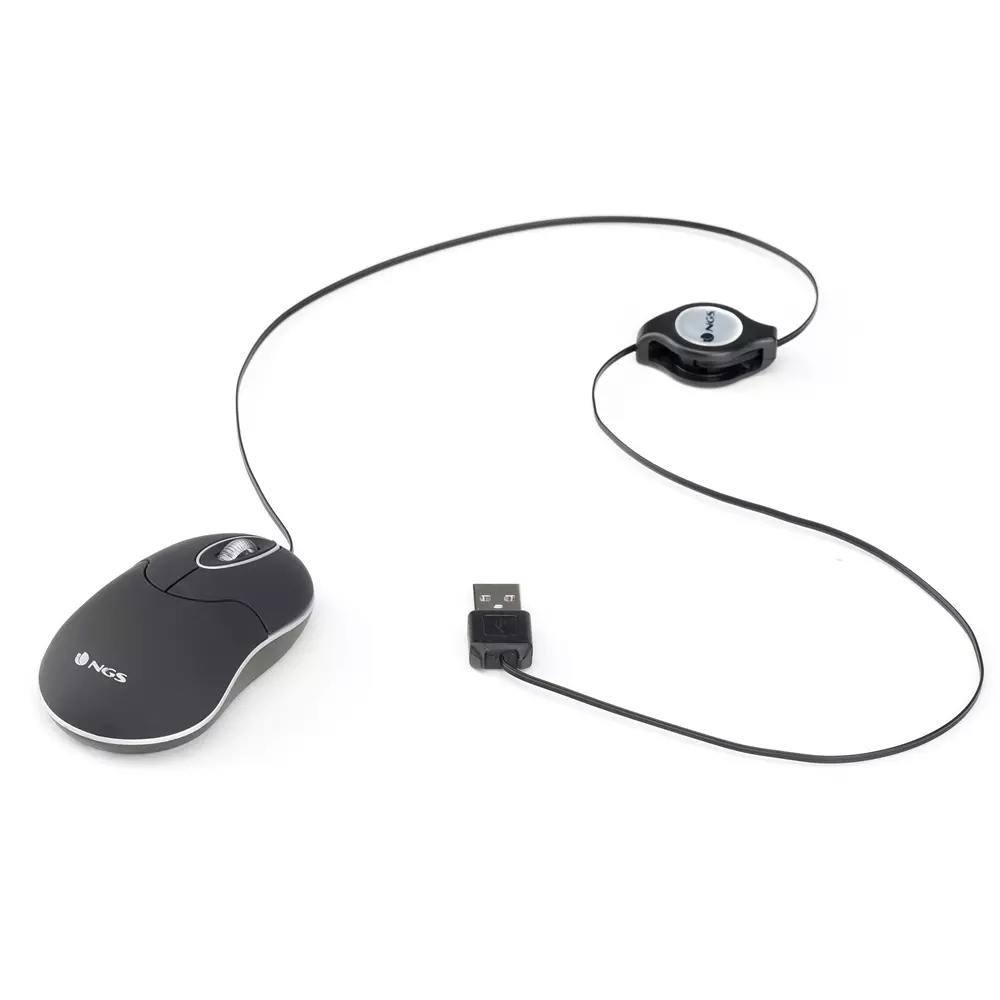 &divide; Mouse ngs negro para port?til con cable retr?ctil ngs sin black