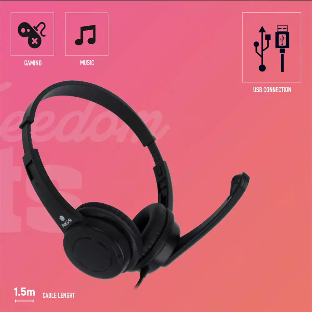 &divide; Headset ngs vox 505 est?reo con microfono regulable conexi?n usb y control de volumen