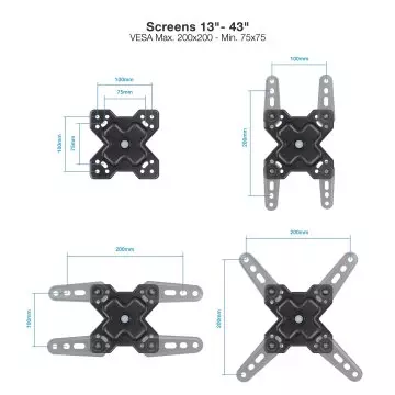 &divide; Soporte de pared tooq lp1344tn-b para pantalla 13-43 max. 20kg vesa max. 200x200 2 brazos negro