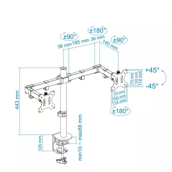 &divide; Soporte de pared orientable tooq lp7866tn-b para pantalla 37"- 80" doble brazo dual con giro e incli