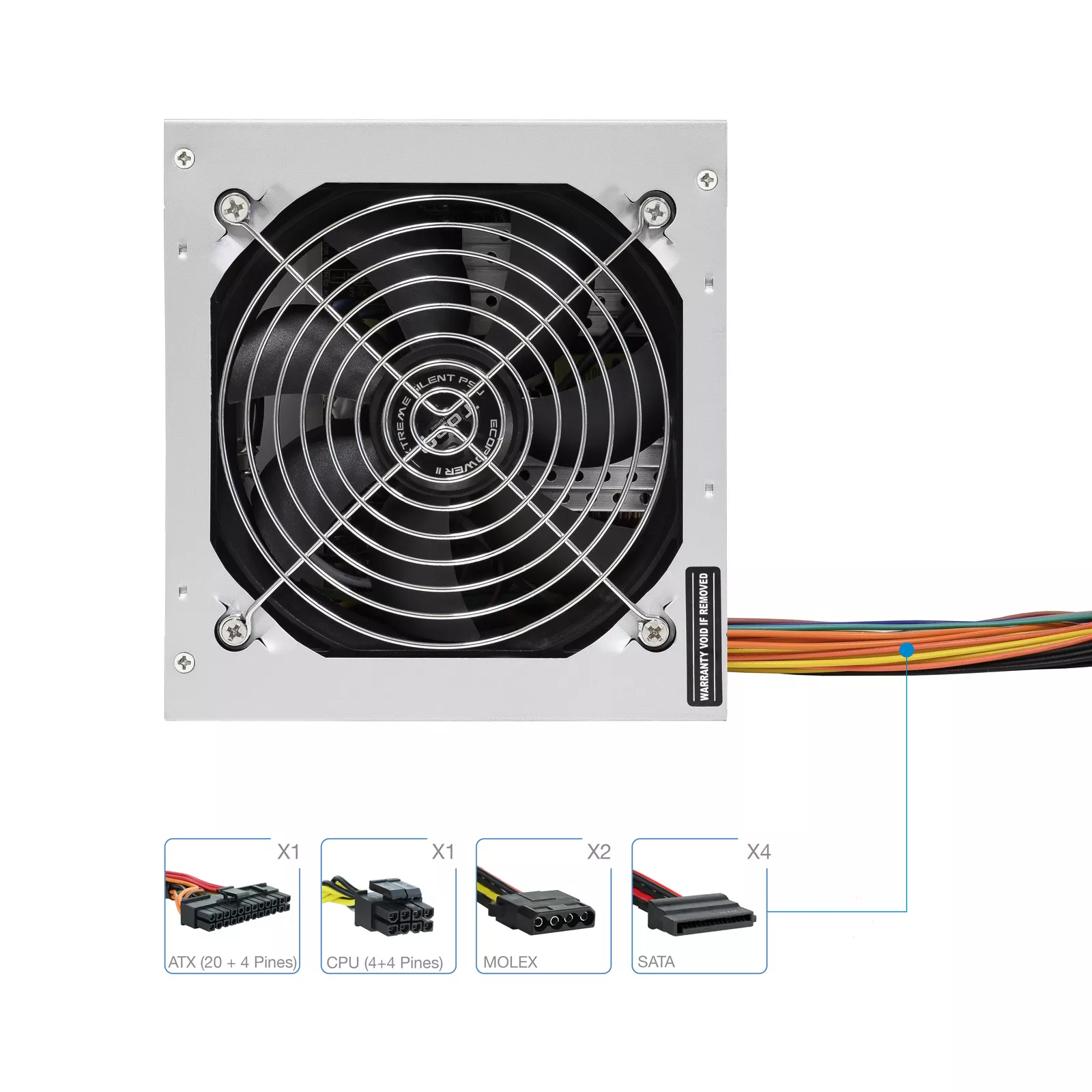 &divide; Fuente de alimentacion tooq 500w tqep-500sse fan 12cm 4 sata/2 molex cable alimentaci?n desti