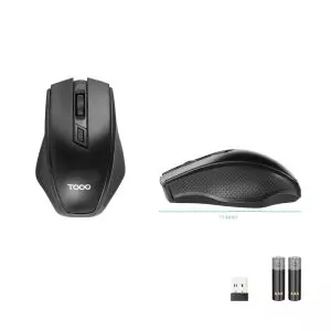 &divide; Mouse tooq wireless tqmw-1102-b sensor optico 1600 dpi 4 botones dise?o ergonomico negro 2x aaa