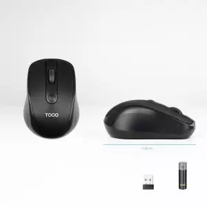 &divide; Mouse tooq wireless tqmw-1103-b sensor optico 1600 dpi 4 botones negro 2x aaa