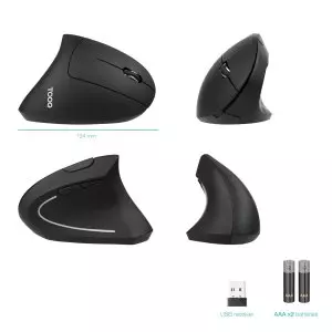 &divide; Mouse tooq wireless tqmwg-1104-b sensor optico 3200 dpi 6 botones vertical ergonomico negro 2x aaa