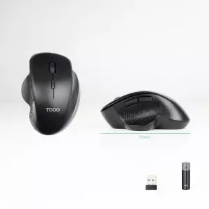 &divide; Mouse tooq wireless tqmwg-1105-b sensor optico 1600 dpi 6 botones dise?o ergonomico negro 1x aa