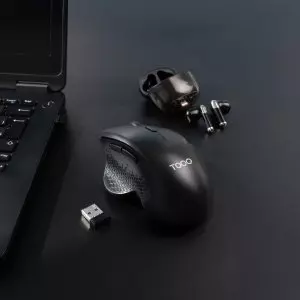 &divide; Mouse tooq wireless tqmwg-1105-b sensor optico 1600 dpi 6 botones dise?o ergonomico negro 1x aa