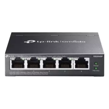 &divide; Switch gestionable tp-link es205gp omada 5p 5x1gb rj45 4 poe facil gestion carcasa metalica vlan qos