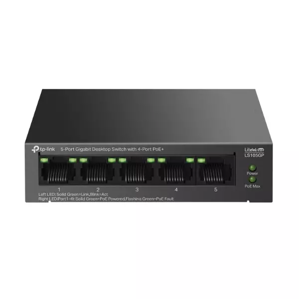&divide; Switch no gestionable tp-link ls105gp litewave 5p giga sobremesa carcas de metal 4p poe+